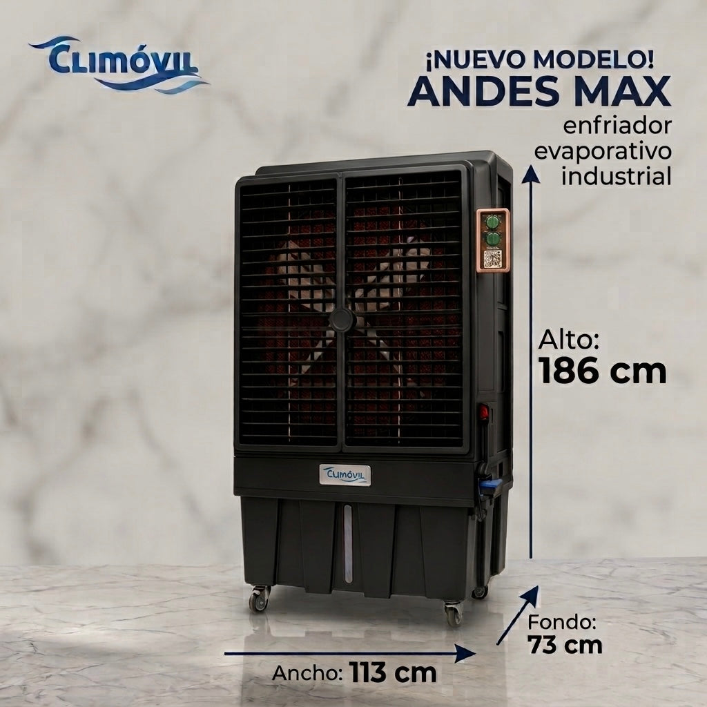 ANDES MAX Enfriador Evaporativo Industrial 18.000 m3/h - Estanque de 200 Lts.