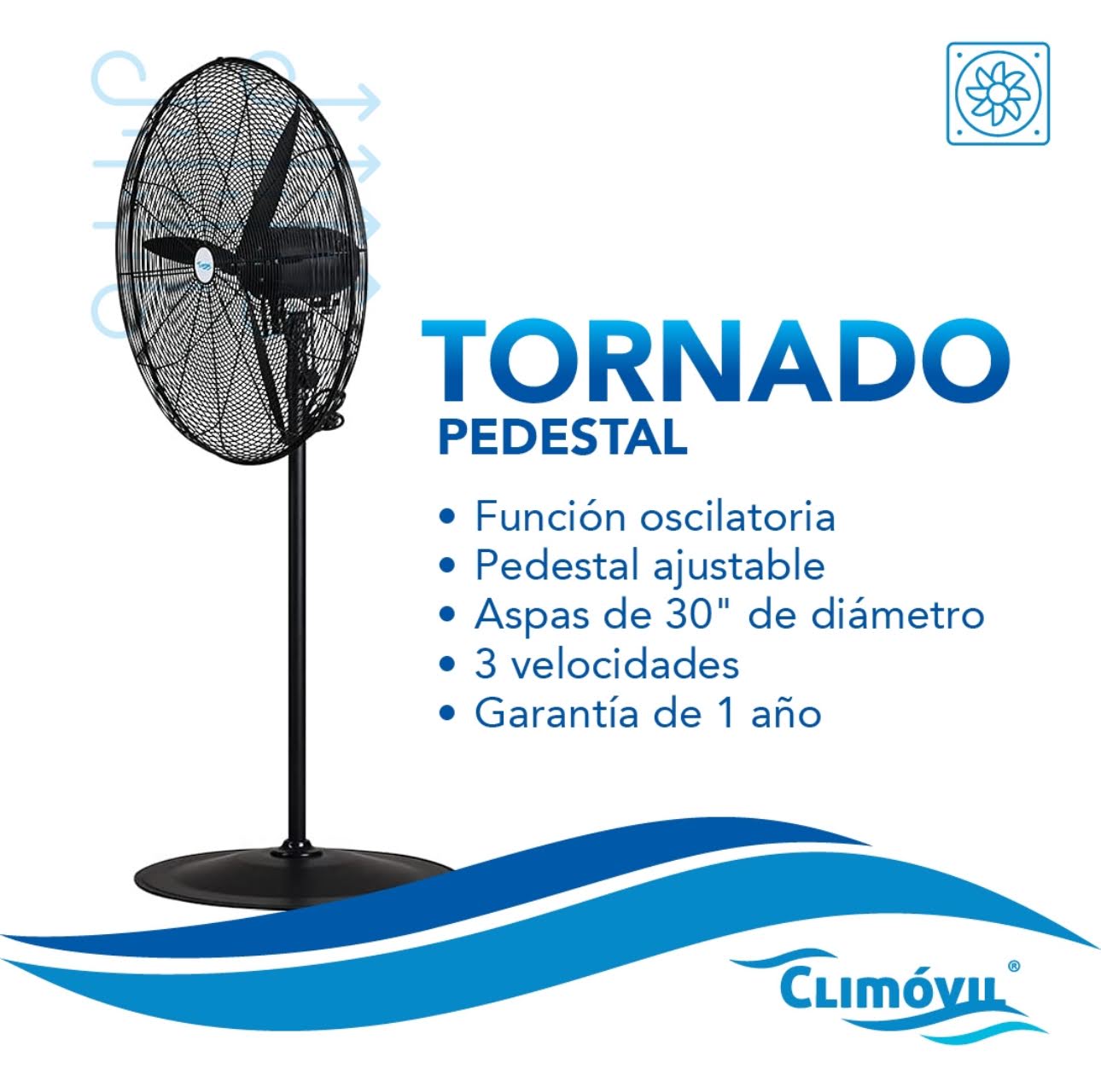 Ventilador de Pie, Modelo Tornado de 30 pulgadas.