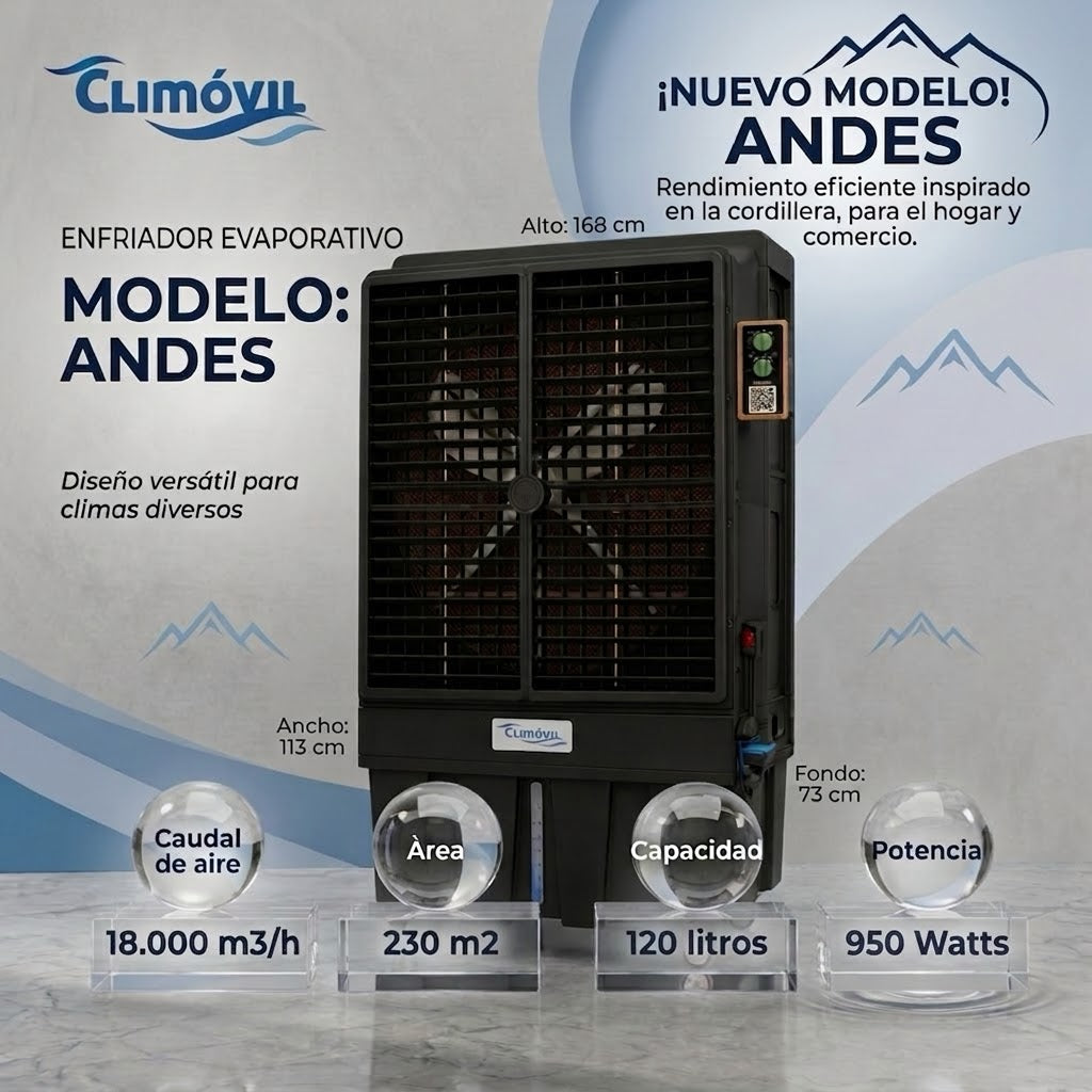 ANDES Enfriador de Aire Evaporativo 18.000 m3/h - Estanque de 120 Lts.